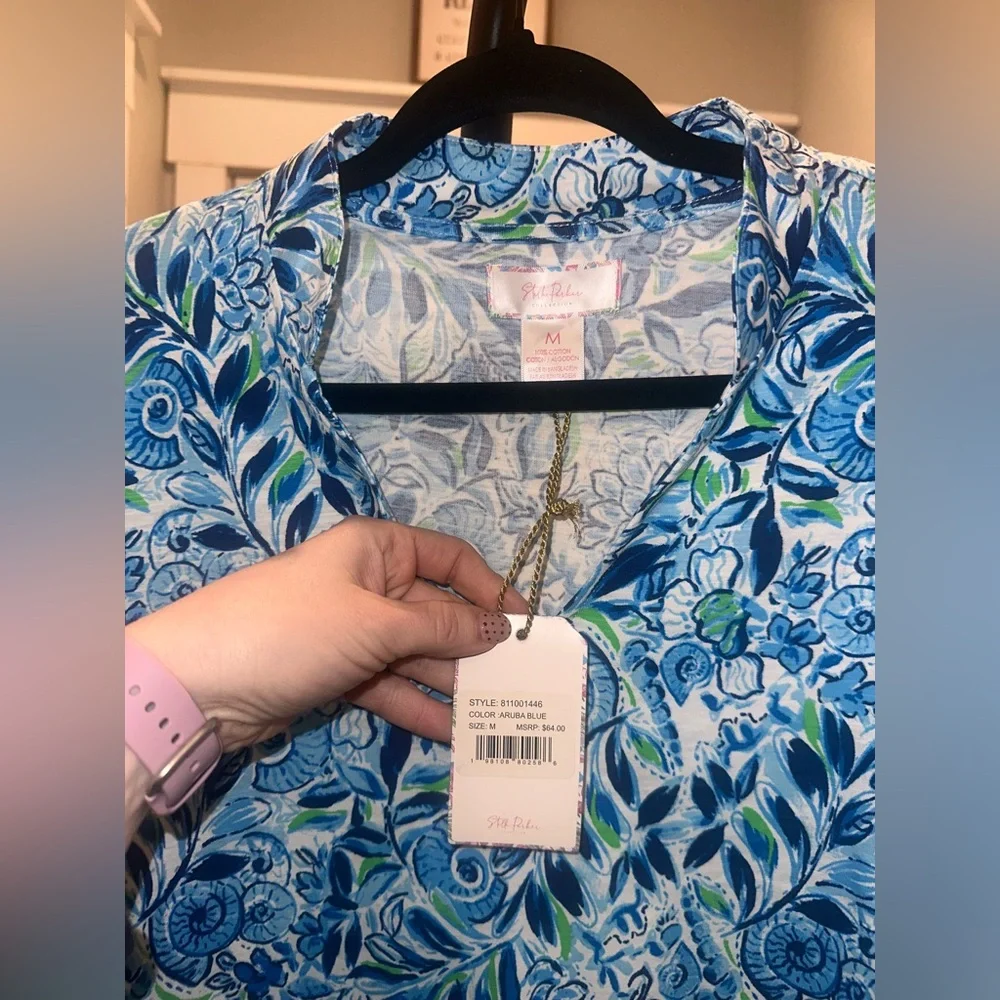 NWT Stella Parker Size Medium Puff Sleeve Floral Blue and Green‎ Women's Dress